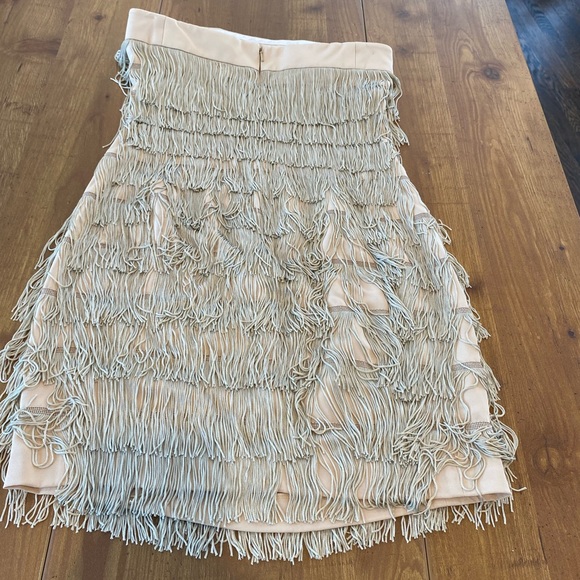 Jay Godfrey Mini Silk Fringe Strapless Dress Tan - Picture 4 of 12